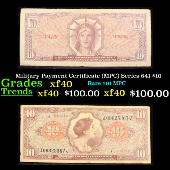 Military Payment Certificate (MPC) Series 641 $10 Grades xf