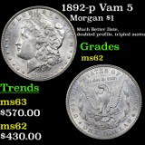 1892-p Morgan Dollar Vam 5 $1 Grades Select Unc