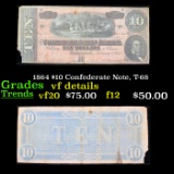 1864 $10 Confederate Note, T-68 Grades vf details