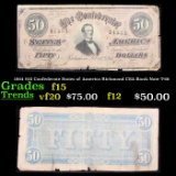 1864 $50 Confederate States of America Richmond CSA Bank Note T-66 Grades f+