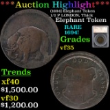 ***Auction Highlight*** (1694) Elephant Token 1/2 P LONDON, Thick Graded vf35 By SEGS (fc)