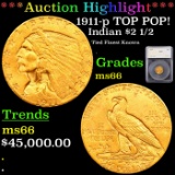 ***Auction Highlight*** 1911-p Gold Indian Quarter Eagle TOP POP! $2 1/2 Graded ms66 By SEGS (fc)