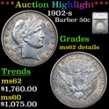 ***Auction Highlight*** 1902-s Barber Half Dollars 50c Graded ms62 details By SEGS (fc)