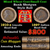 Mixed small cents 1c orig shotgun Brandt McDonalds roll, 1910-s Wheat Cent, 1897 Indian Cent other