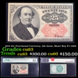 1874 25c Fractional Currency, 5th Issue, Short Key Fr-1309  Graded cu63 By PMG