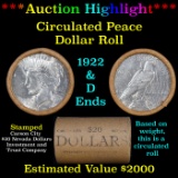 ***Auction Highlight*** AU/BU Slider Shotgun Peace $1 Roll 1922 & D Ends Virtually UNC (fc)