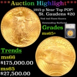 ***Auction Highlight*** 1915-p Gold St. Gaudens Double Eagle Near Top POP! $20 Graded ms65+ By SEGS
