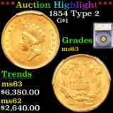 ***Auction Highlight*** 1854 Type 2 Gold Dollar $1 Graded ms63 By SEGS (fc)