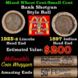 Mixed small cents 1c orig shotgun Brandt McDonalds roll, 1925-s Wheat Cent, 1897 Indian Cent other