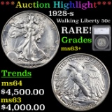 ***Auction Highlight*** 1928-s Walking Liberty Half Dollar 50c Graded ms63+ By SEGS (fc)