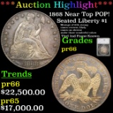 Proof ***Auction Highlight*** 1868 Seated Liberty Dollar Near Top POP! $1 Graded pr66 By SEGS (fc)