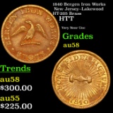 1840 Bergen Iron Works New Jersey--Lakewood HT-205 Hard Times Token Brass  1c Grades Choice AU/BU Sl
