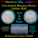 ***Auction Highlight*** Full solid Bank Of America Morgan/Peace silver dollar roll, 20 coin 1927 & '