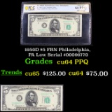 PCGS 1950D $5 FRN Philadelphia, PA Low Serial #00096770 Graded cu64 PPQ By PCGS