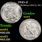 1945-d Walking Liberty Half Dollar 50c Grades Choice Unc