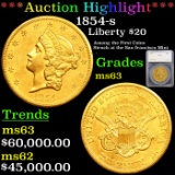 ***Auction Highlight*** 1854-s Gold Liberty Double Eagle $20 Graded ms63 By SEGS (fc)