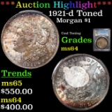 PCGS 1921-d TONED Morgan Dollar $1 Graded ms64 By PCGS