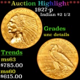 ***Auction Highlight*** 1927-p Gold Indian Quarter Eagle $2 1/2 Grades Unc Details (fc)