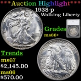 ***Auction Highlight*** 1938-p Walking Liberty Half Dollar 50c Graded ms66+ By SEGS (fc)