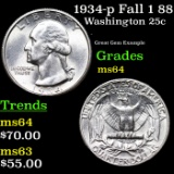 1934-p Washington Quarter Fall 1 88 25c Grades Choice Unc