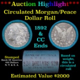 ***Auction Highlight*** Full solid Bank Of America Morgan/Peace silver dollar roll, 20 coin 1892 & '