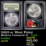 2002-w West Point Modern Commem Dollar $1 Graded ms70, Perfection by USCG