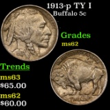 1913-p TY I Buffalo Nickel 5c Grades Select Unc