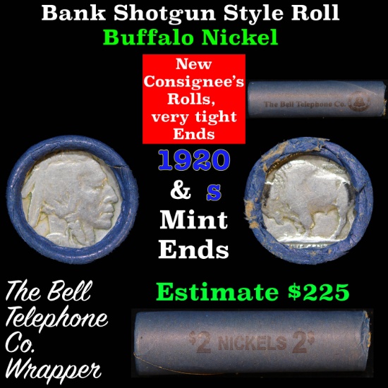 Buffalo Nickel Shotgun Roll in Old Bell Telephone Bank Wrapper 1920 & s Mint Ends