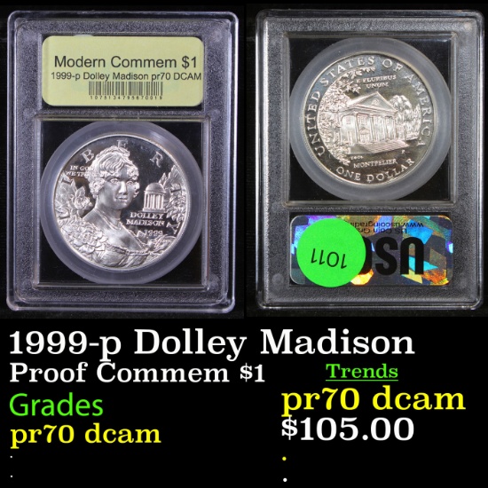 Proof 1999-p Dolley Madison Modern Commem Dollar $1 Graded GEM++ Proof Deep Cameo By USCG