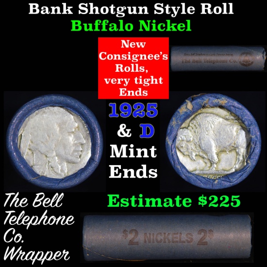 Buffalo Nickel Shotgun Roll in Old Bell Telephone Bank Wrapper 1925 & d Mint Ends