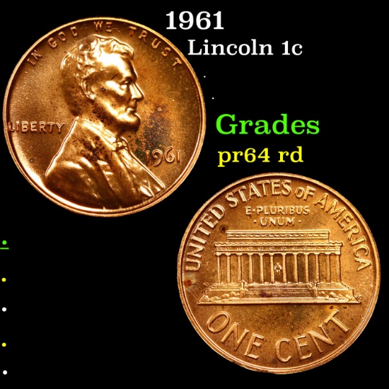 Proof 1961 Lincoln Cent 1c Grades Choice Proof Red