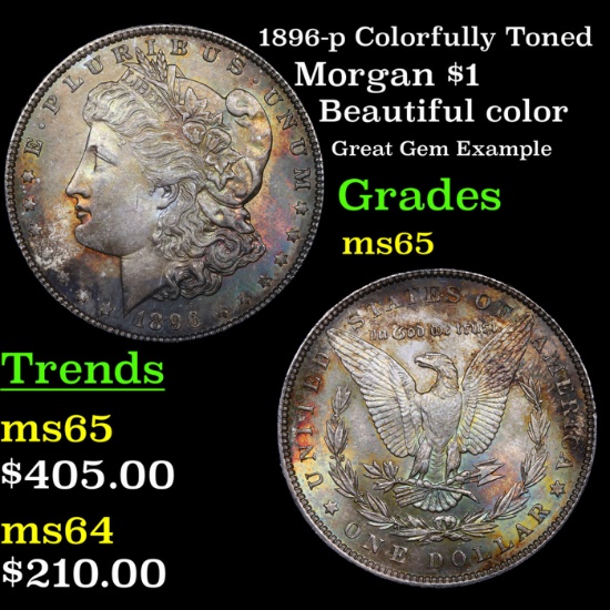 1896-p Colorfully Toned Morgan Dollar $1 Grades GEM Unc