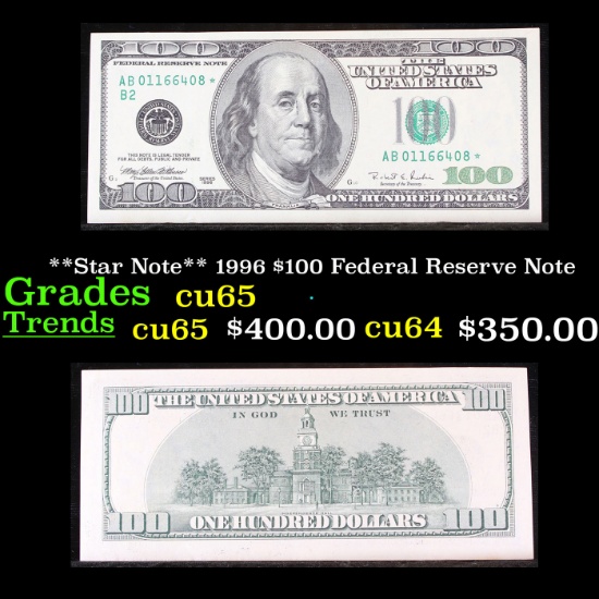 **Star Note** 1996 $100 Federal Reserve Note Grades Gem CU