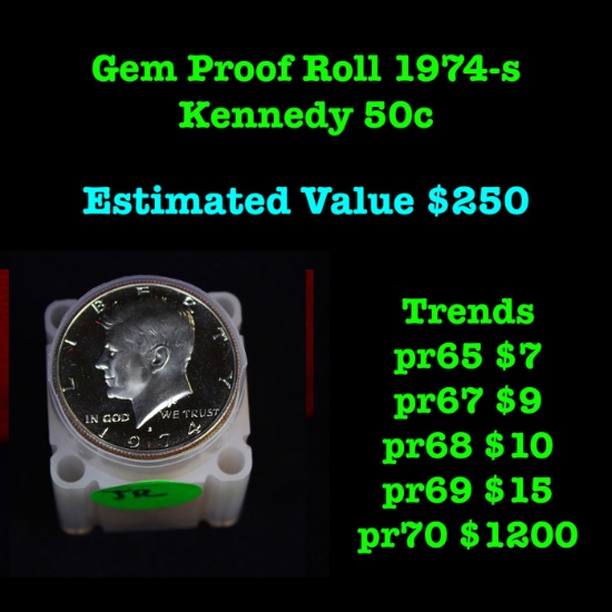 Gem Proof Roll 1974-s Kennedy 50c , 20 Coins Kennedy Half Dollar 50c