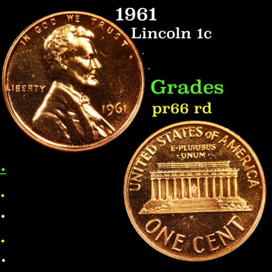 Proof 1961 Lincoln Cent 1c Grades Gem+ Proof Red