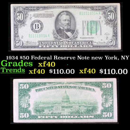 1934 $50 Federal Reserve Note new York, NY Grades xf