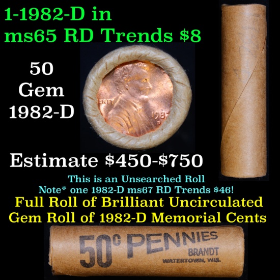 Shotgun Lincoln 1c roll, 1982-d 50 pcs Brandt Wrapper