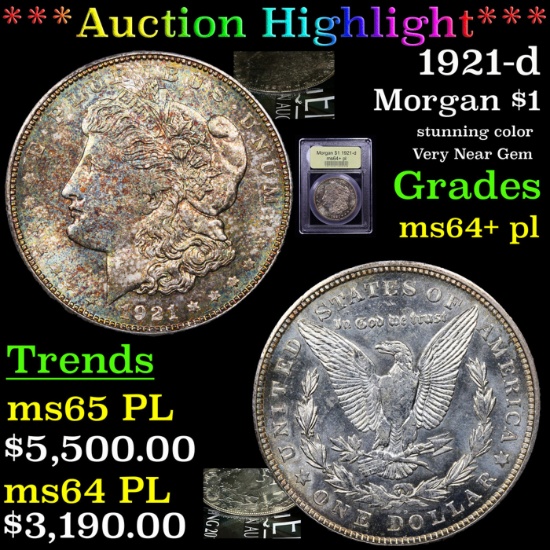 ***Auction Highlight*** 1921-d Morgan Dollar $1 Graded Choice Unc+ PL By USCG (fc)