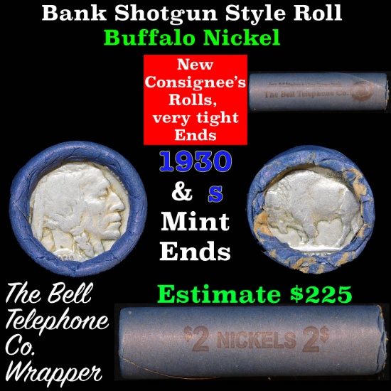 Buffalo Nickel Shotgun Roll in Old Bell Telephone Bank Wrapper 1930 & s Mint Ends