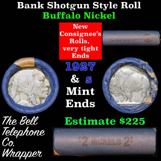 Buffalo Nickel Shotgun Roll in Old Bell Telephone Bank Wrapper 1927 & s Mint Ends
