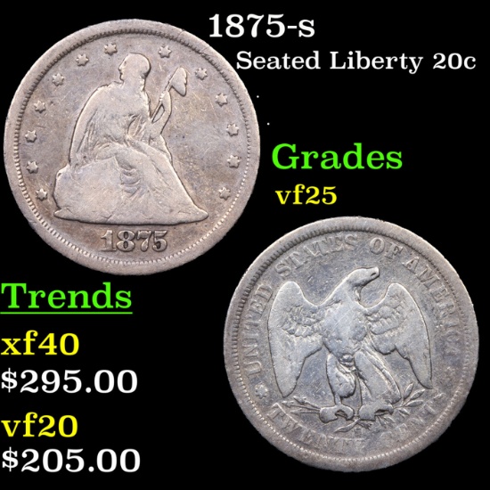 1875-s Twenty Cent Piece 20c Grades vf+