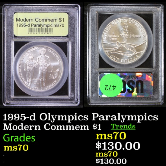 1995-d Olympics Paralympics Modern Commem Dollar $1 Graded ms70, Perfection By USCG
