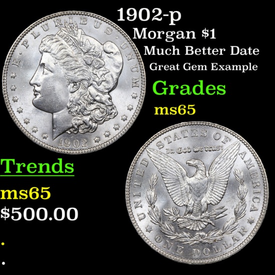 1902-p Morgan Dollar $1 Grades GEM Unc