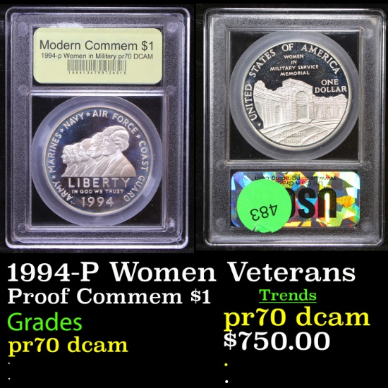 Proof 1994-P Women Veterans Modern Commem Dollar $1 Graded GEM++ Proof Deep Cameo By USCG