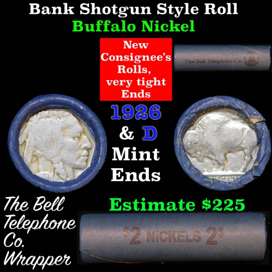 Buffalo Nickel Shotgun Roll in Old Bell Telephone Bank Wrapper 1926 & d Mint Ends