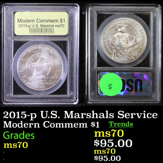 2015-p U.S. Marshals Service Modern Commem Dollar $1 Graded ms70, Perfection By USCG