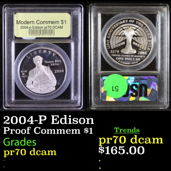 Proof 2004-P Edison Modern Commem Dollar $1 Graded GEM++ Proof Deep Cameo By USCG