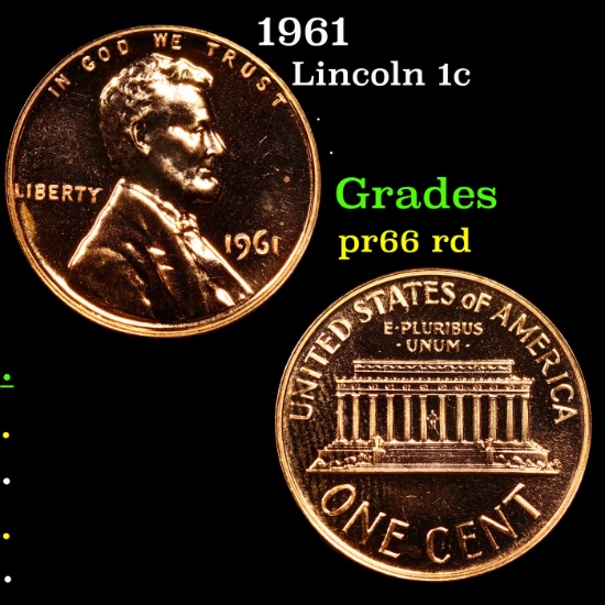 Proof 1961 Lincoln Cent 1c Grades Gem+ Proof Red