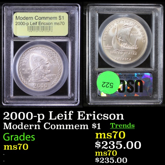 2000-p Leif Ericson Modern Commem Dollar $1 Graded ms70, Perfection By USCG