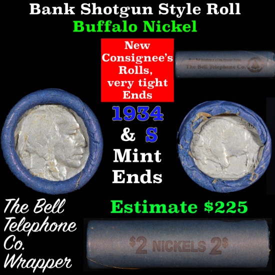 Buffalo Nickel Shotgun Roll in Old Bell Telephone Bank Wrapper 1934 & s Mint Ends